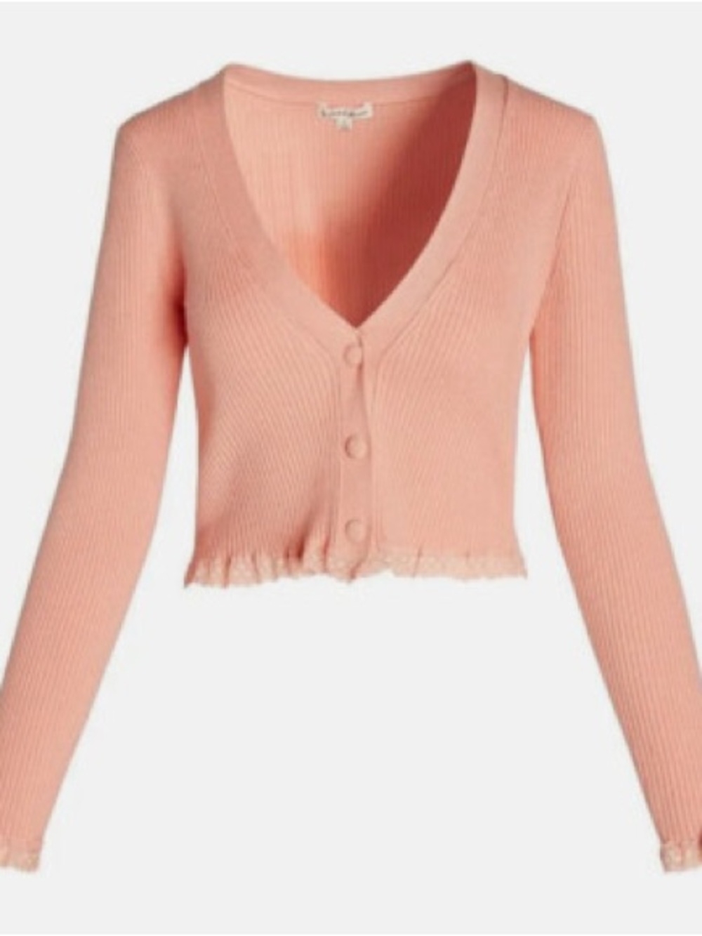 For Love & Lemons Victoria's Secret Nina Ribbed Peach Cropped Cardigan Sweater